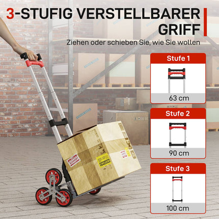 Folding Stair Climber Trolley, 6-Wheel, 70kg Capacity, Red