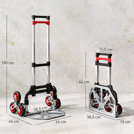 Folding Stair Climber Trolley, 6-Wheel, 70kg Capacity, Red
