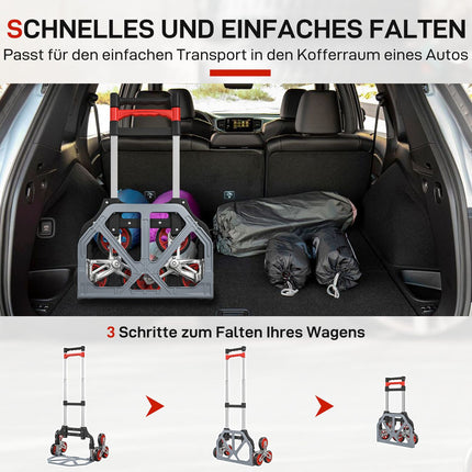 Folding Stair Climber Trolley, 6-Wheel, 70kg Capacity, Red