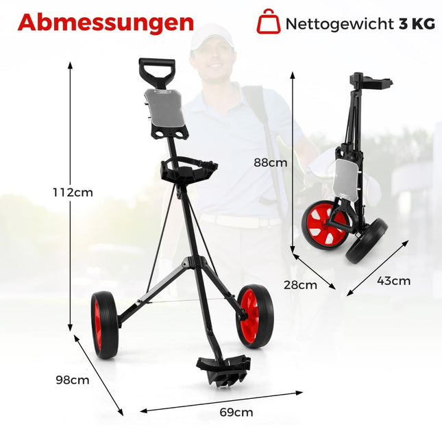 Klappbarer Golf-Trolley aus Stahl mit Scorecard-Halter, 2 Räder