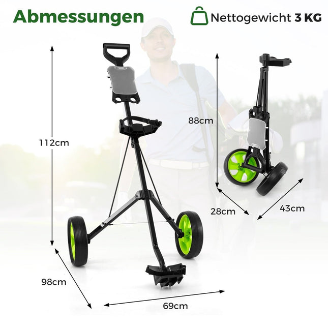 Faltbarer Golf-Stahl-Trolley mit Scorekartenhalter, 2 Räder