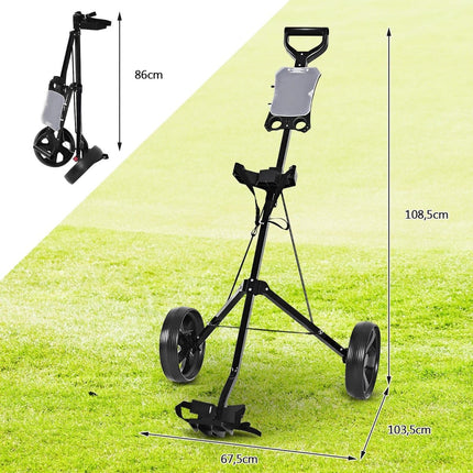 Skládací ocelový golfový vozík s držákem skórkarty, 2 kolečka