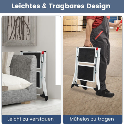 Folding Step Ladder, 2 Steps, 20cm Wide, 150kg Capacity