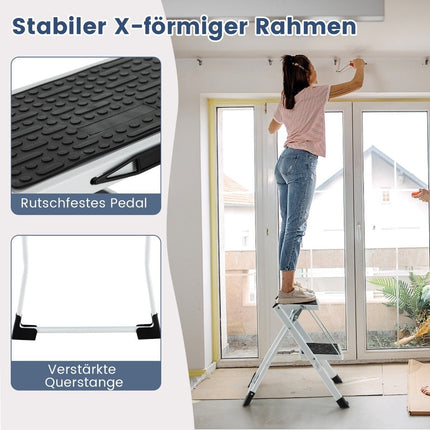 Folding Step Ladder, 2 Steps, 20cm Wide, 150kg Capacity
