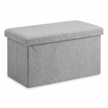 Folding Storage Bench with Teddy Fabric for 2 People, Grey, 80 L