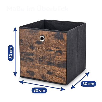 Folding Storage Box Set of 6 with Wood-Look Finish, Brown, 30 x 30 x 30 cm