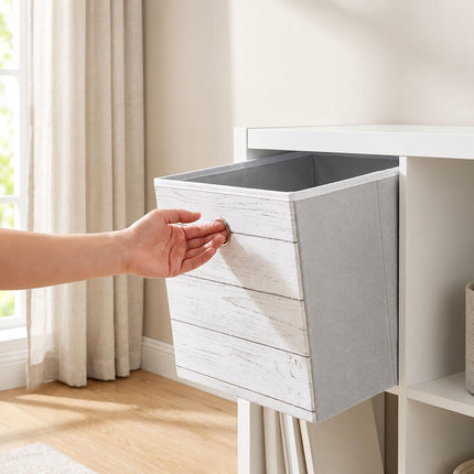 Folding Storage Box Set of 6 with Wood-Look Finish, White, 30 x 30 x 30 cm