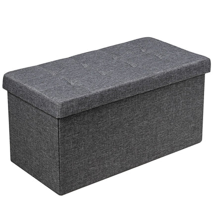 Folding Storage Ottoman Bench with Cushion, Dark Grey
