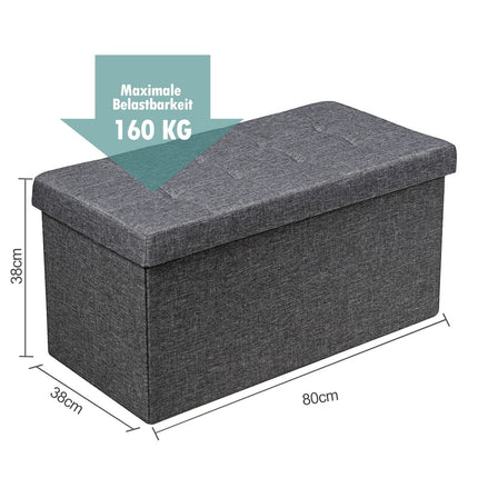 Folding Storage Ottoman Bench with Cushion, Dark Grey