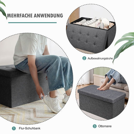 Folding Storage Ottoman Bench with Cushion, Dark Grey