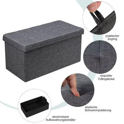 Folding Storage Ottoman Bench with Cushion, Dark Grey