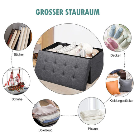 Folding Storage Ottoman Bench with Cushion, Dark Grey