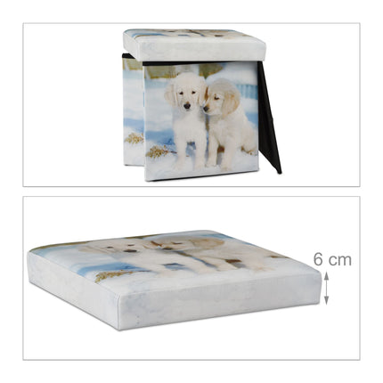 Folding Storage Ottoman with Padded Seat, 38 L, Puppy Print, Faux Leather