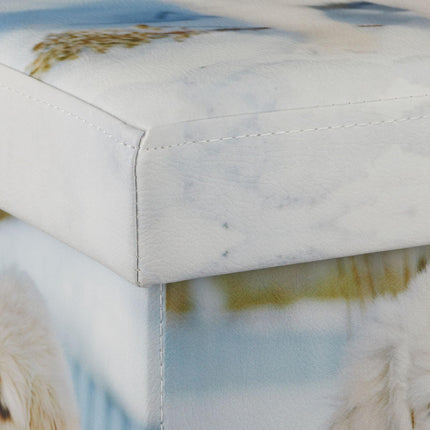 Folding Storage Ottoman with Padded Seat, 38 L, Puppy Print, Faux Leather