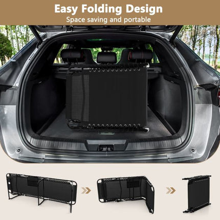 Folding Sun Lounger, Adjustable Backrest, Headrest, Side Pocket, Black