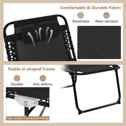 Folding Sun Lounger, Adjustable Backrest, Headrest, Side Pocket, Black