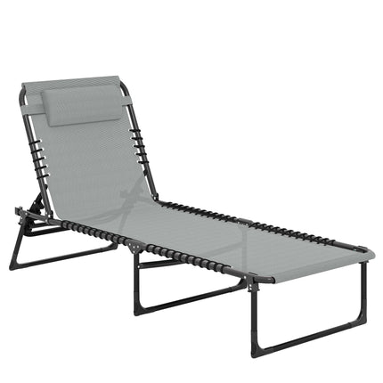 Folding Sun Lounger, Adjustable, Steel Frame, Light Grey