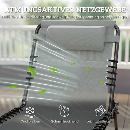 Folding Sun Lounger, Adjustable, Steel Frame, Light Grey