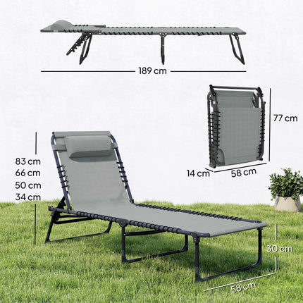 Folding Sun Lounger, Adjustable, Steel Frame, Light Grey
