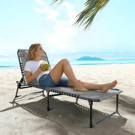 Folding Sun Lounger, Adjustable, Steel Frame, Light Grey