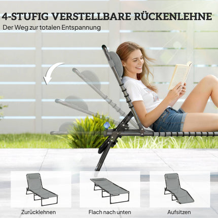 Folding Sun Lounger, Adjustable, Steel Frame, Light Grey