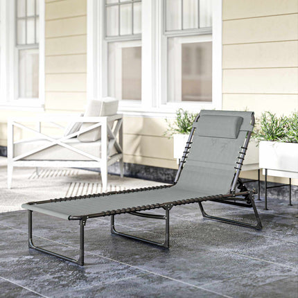 Folding Sun Lounger, Adjustable, Steel Frame, Light Grey