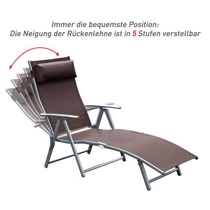 Klappbare Gartenliege mit bequemer brauner Auflage