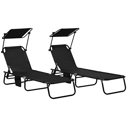 Folding Sun Lounger Set with Canopy, Adjustable Backrest