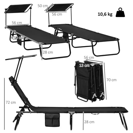 Folding Sun Lounger Set with Canopy, Adjustable Backrest
