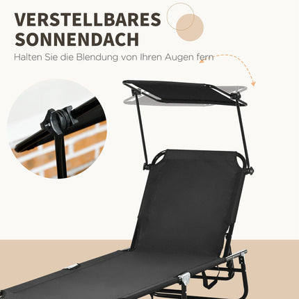 Folding Sun Lounger Set with Canopy, Adjustable Backrest