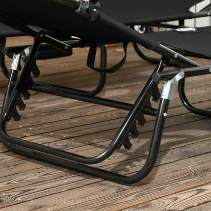 Folding Sun Lounger Set with Canopy, Adjustable Backrest