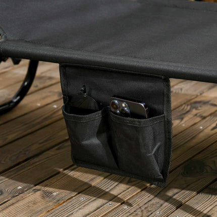 Folding Sun Lounger Set with Canopy, Adjustable Backrest