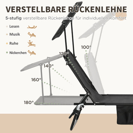 Folding Sun Lounger Set with Canopy, Adjustable Backrest