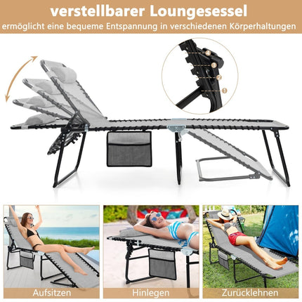 Klappbare Sonnenliege mit verstellbarer Rückenlehne, Grau