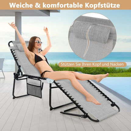 Klappbare Sonnenliege mit verstellbarer Rückenlehne, Grau