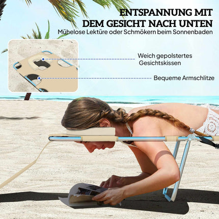 Klappbare Sonnenliege mit verstellbarer Rückenlehne und Gesichtsöffnung