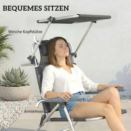 Folding Sun Lounger with Adjustable Canopy and Pillow