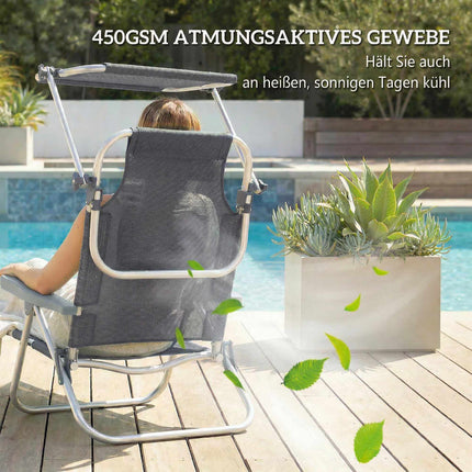 Folding Sun Lounger with Adjustable Canopy and Pillow