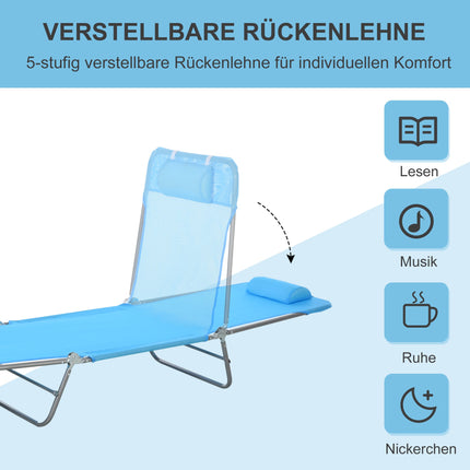 Klappliege mit Kissen, verstellbarer Rückenlehne, Blau