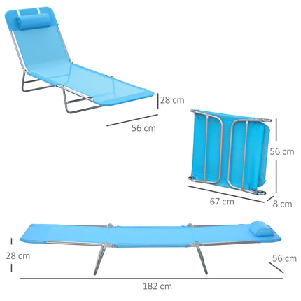 Klappliege mit Kissen, verstellbarer Rückenlehne, Blau