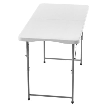 Folding Table 4 Ft, Adjustable Height, Carry Handle, White