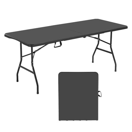 Folding Table, 6 Ft Heavy Duty HDPE, Fold-In-Half, Black