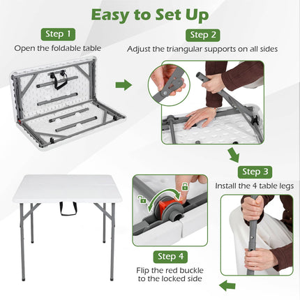 Klapptisch 86 cm quadratisch, Tragegriff, Metallbeine
