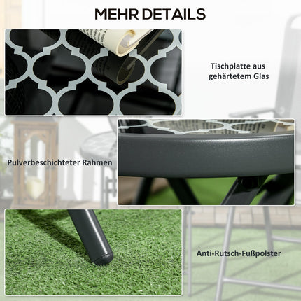 Black glass top folding side table - 45x45x50 cm Camping