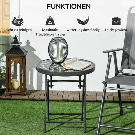 Black glass top folding side table - 45x45x50 cm Camping