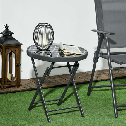 Black glass top folding side table - 45x45x50 cm Camping