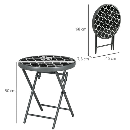 Black glass top folding side table - 45x45x50 cm Camping