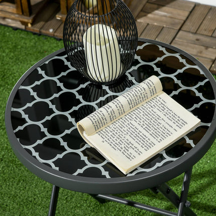 Black glass top folding side table - 45x45x50 cm Camping