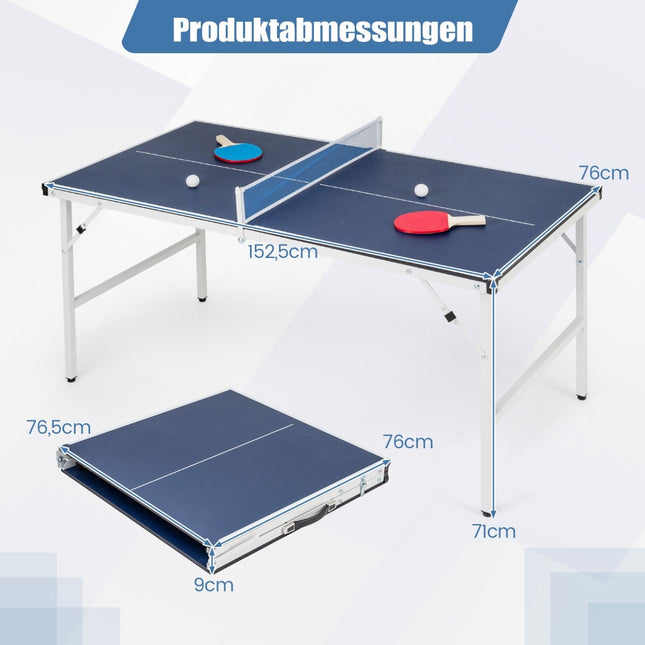 Klappbarer Tischtennistisch mit Netz, 2 Schlägern und Bällen