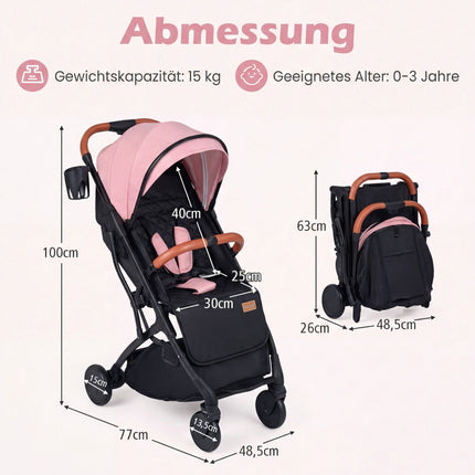 Folding Travel Stroller with Rain Cover, Adjustable Backrest